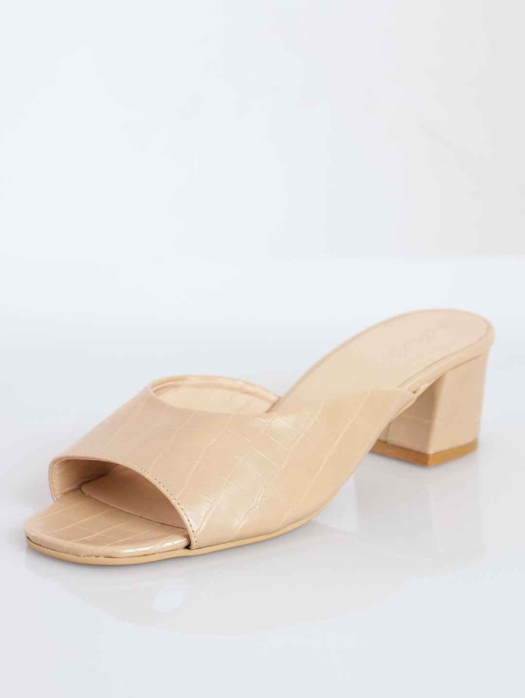 Ladies Push-In Block Heel Sandal - Nude