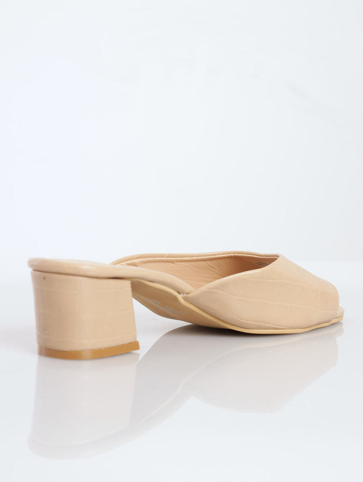 Ladies Push-In Block Heel Sandal - Nude