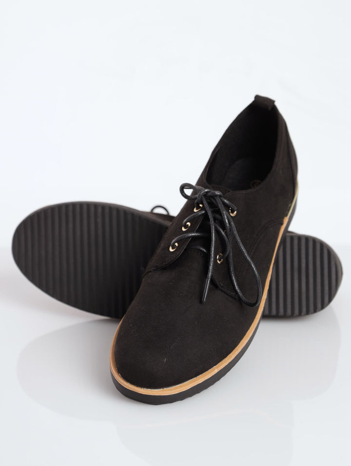 Ladies Lace-Up Brogue On Two-Tone Outsole - Black