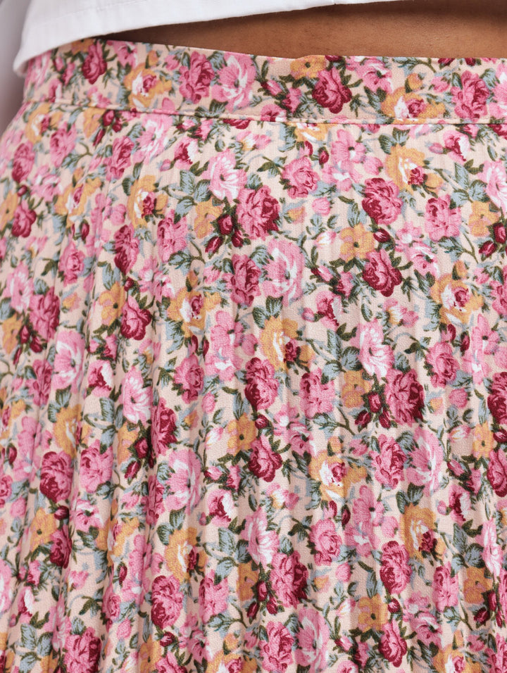 Ladies Ditsy Pleated Midi Skirt - Floral