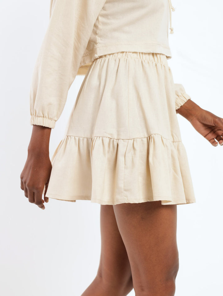 Ladies Tiered Mini Skirt - Cream