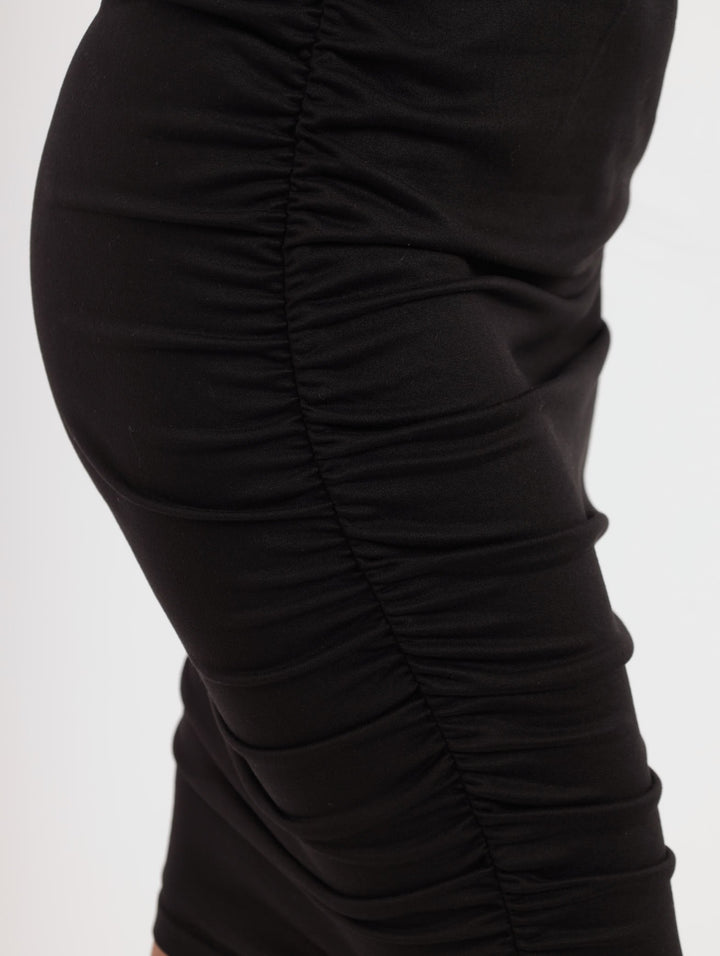 Ladies Ruched Bodycon Dress - Black