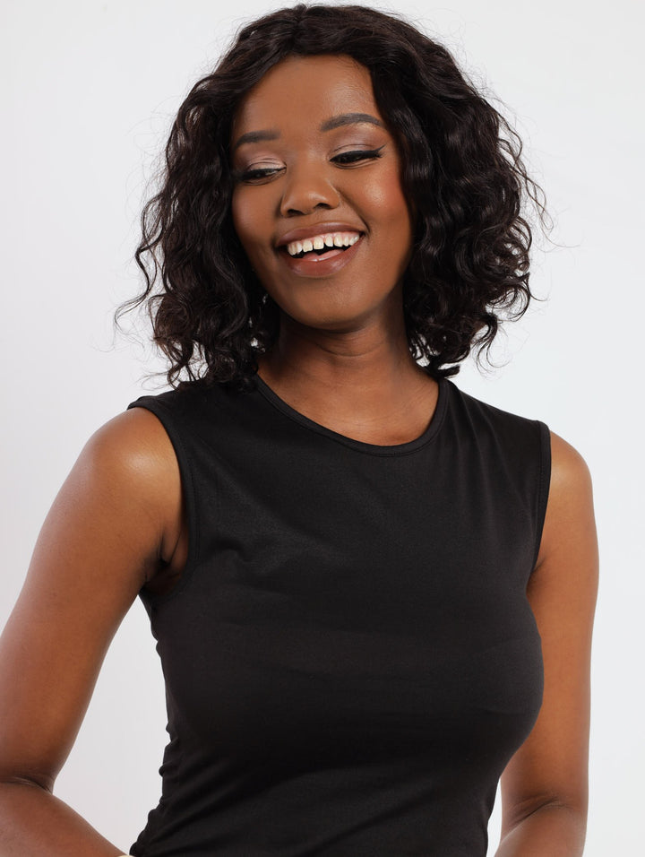 Ladies Ruched Bodycon Dress - Black