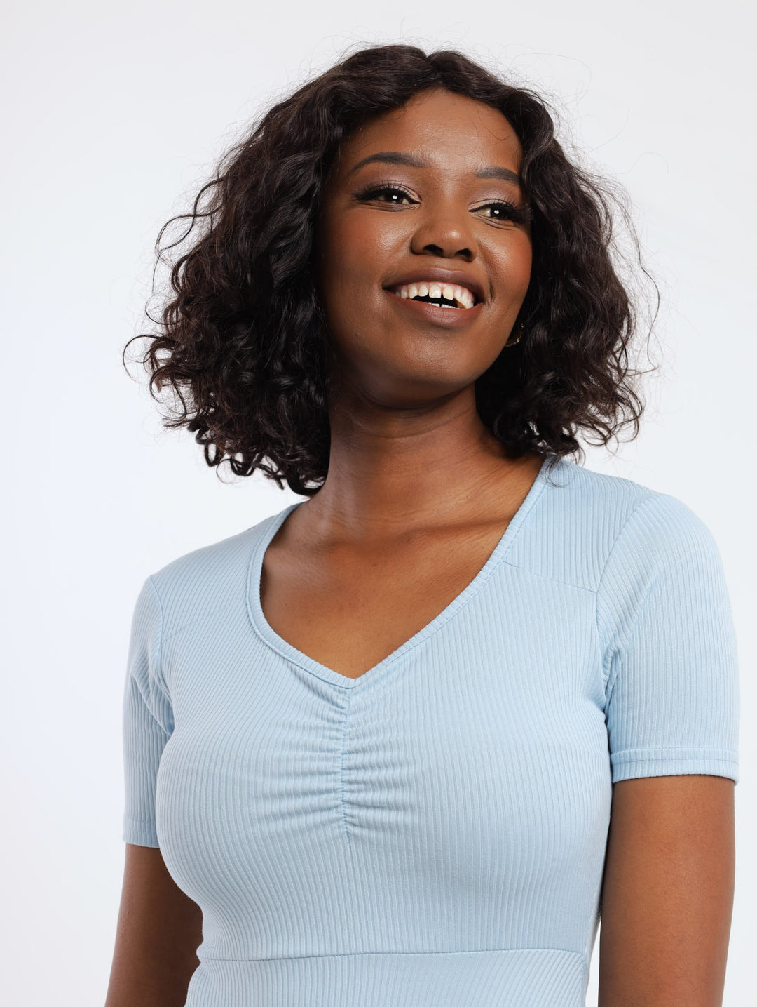 Ladies Ruched Burst Skater Dress - Blue