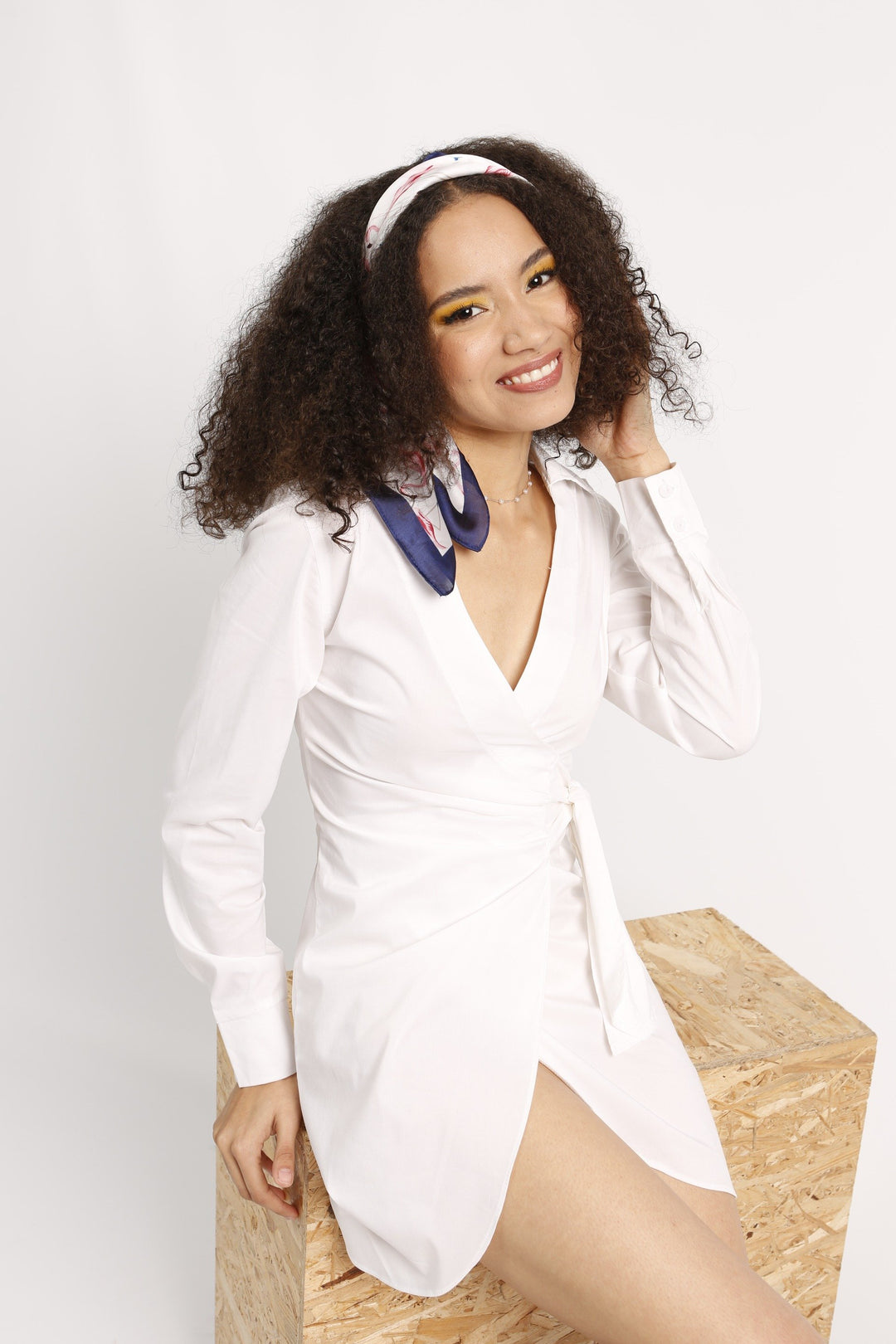 Ladies Poplin Wrap Shirt Dress - White