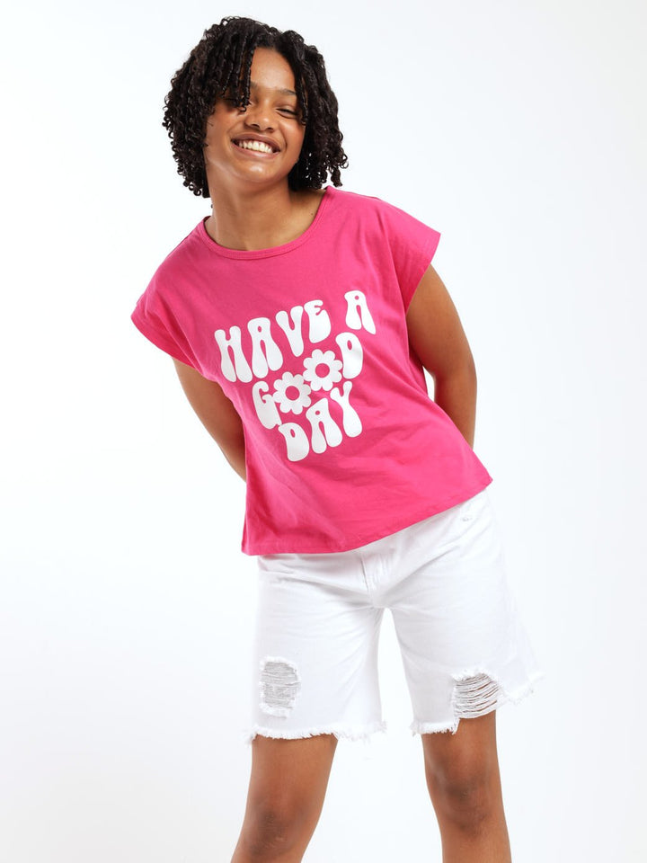 Girls Good Day Boxy Tee - Cerise