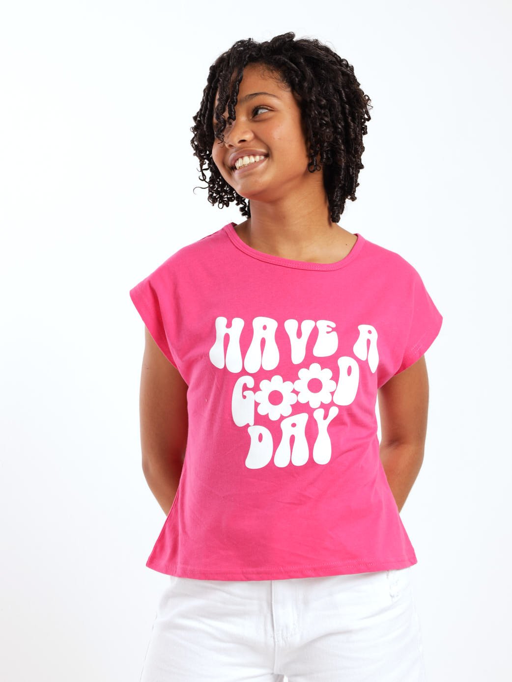 Girls Good Day Boxy Tee - Cerise