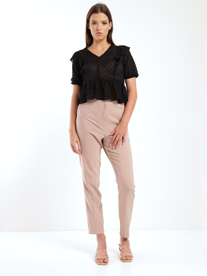 Ladies Short Sleeve Peplum Blouse - Black