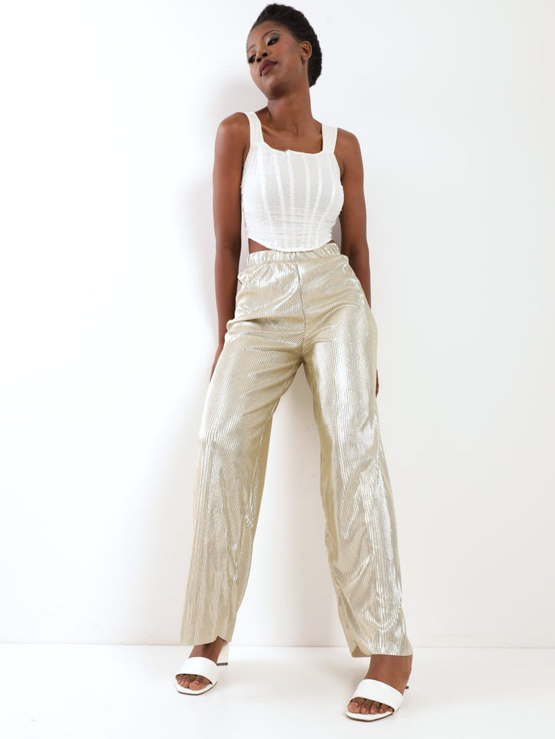 Ladies Foil Bodre Pant - Gold