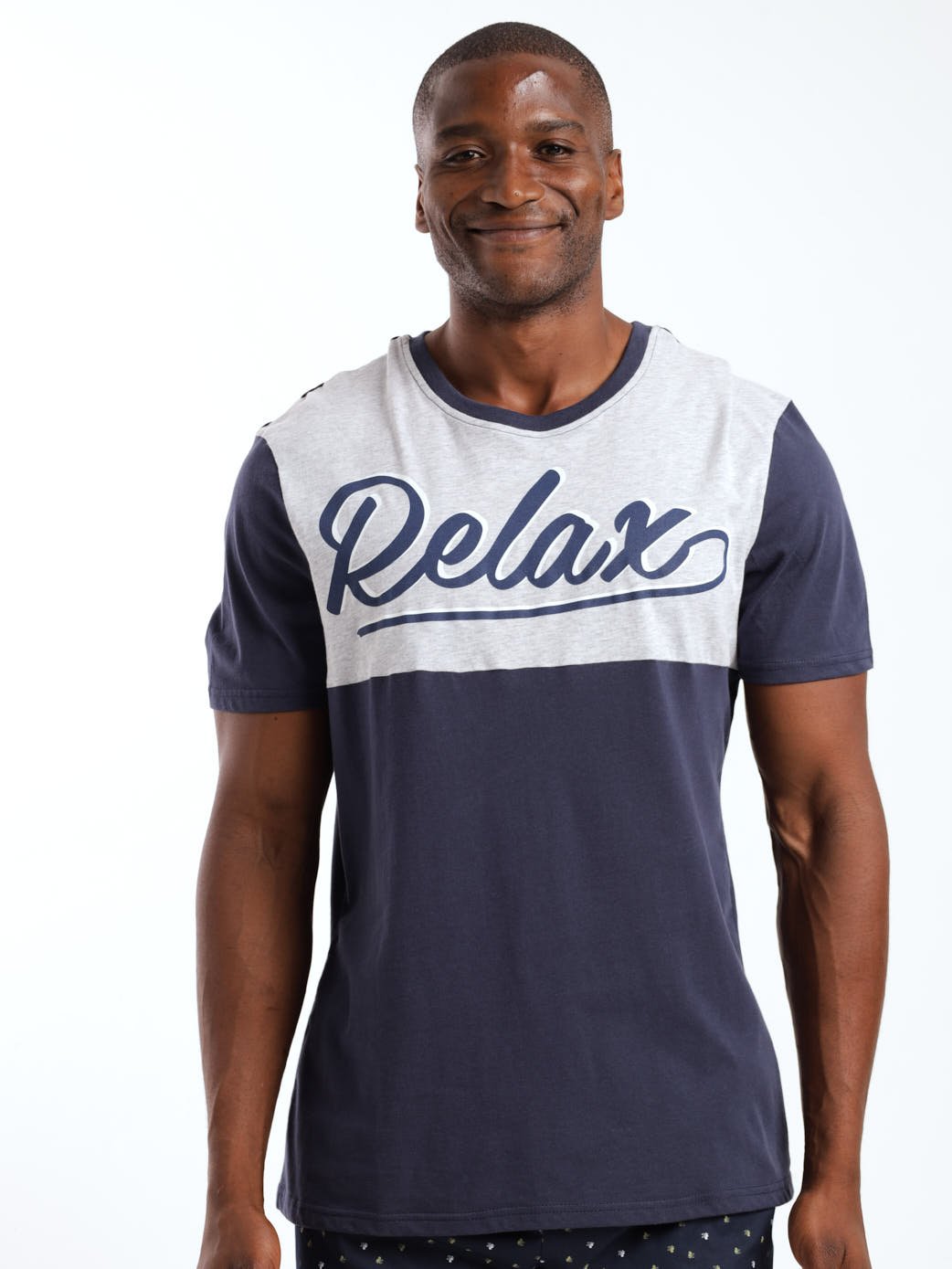 Men's Short Sleeve Colourblock Slogan Tee - Grey Melange