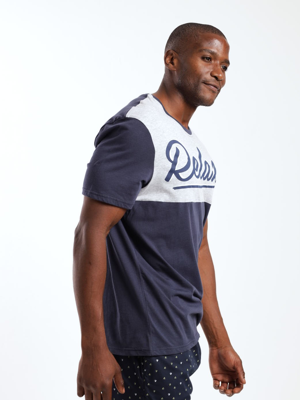 Men's Short Sleeve Colourblock Slogan Tee - Grey Melange