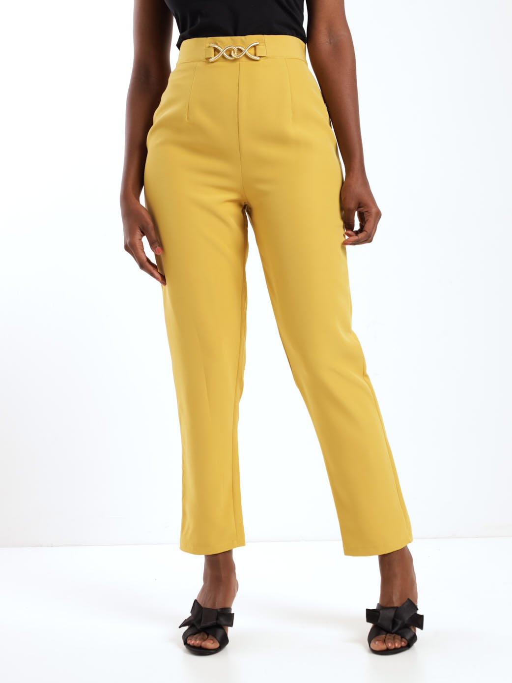 Ladies Trim Waist Detailed Pant - Chartreuse