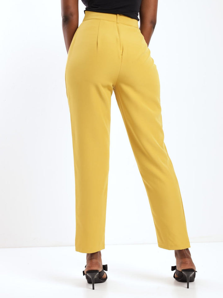 Ladies Trim Waist Detailed Pant - Chartreuse