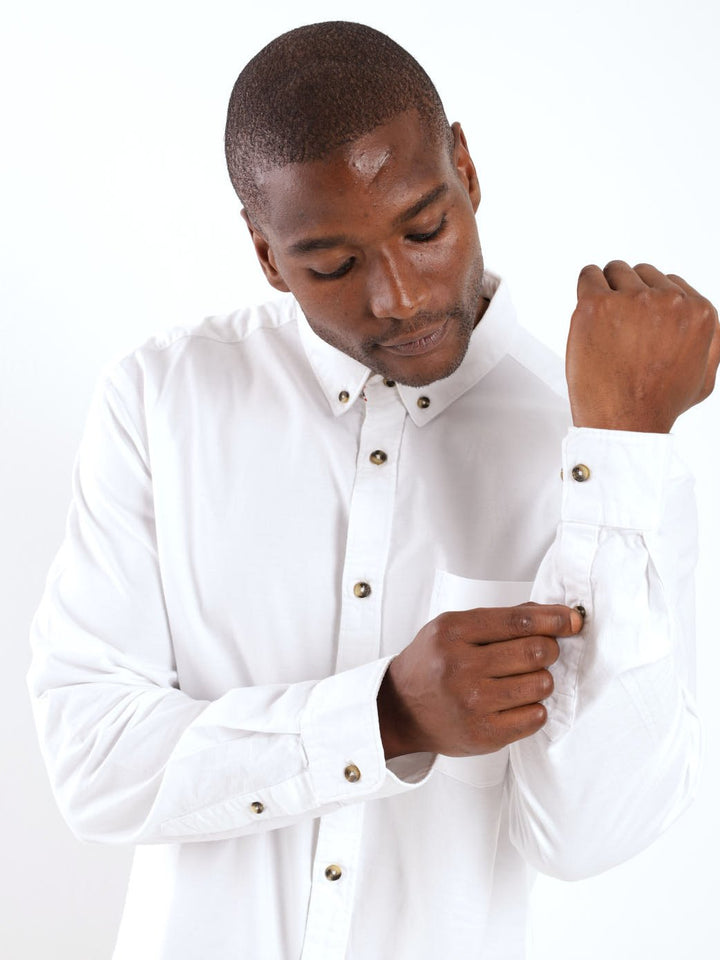 Mens Long Sleeve Plain Oxford White Shirt
