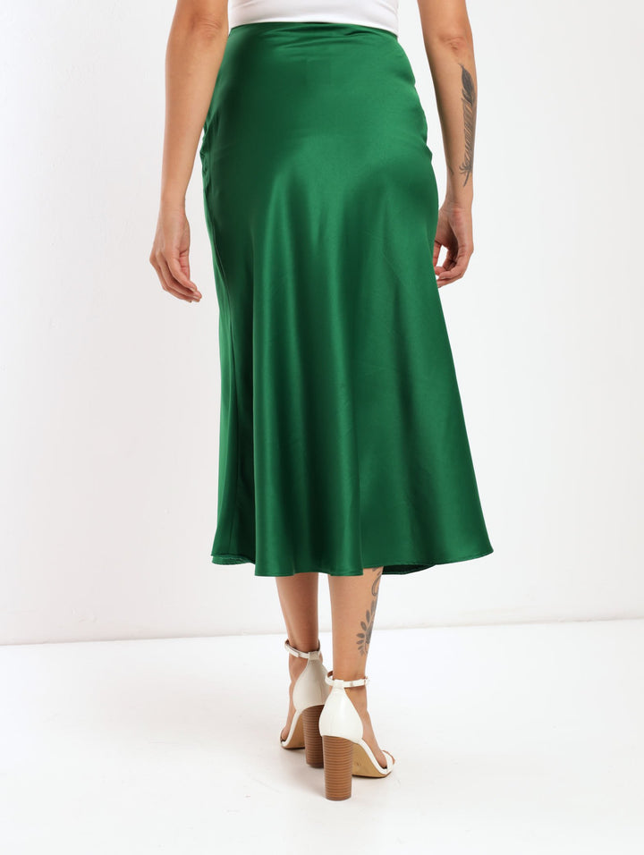 Ladies Satin Slip Midi Skirt - Emerald