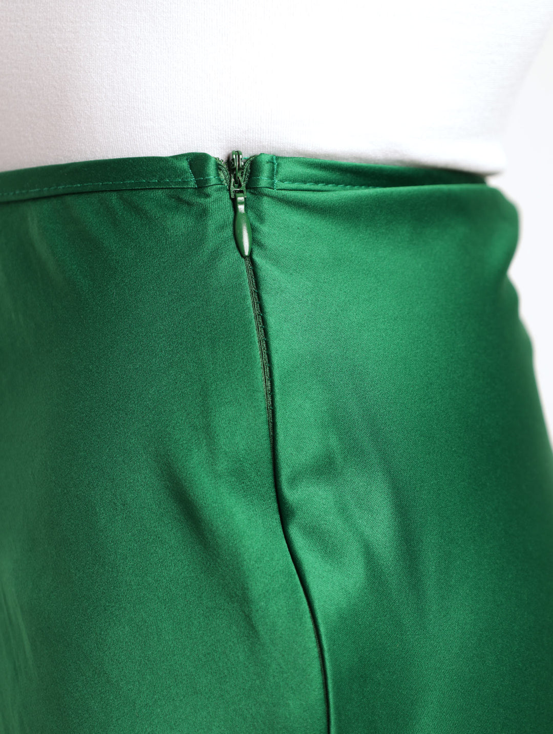 Ladies Satin Slip Midi Skirt - Emerald