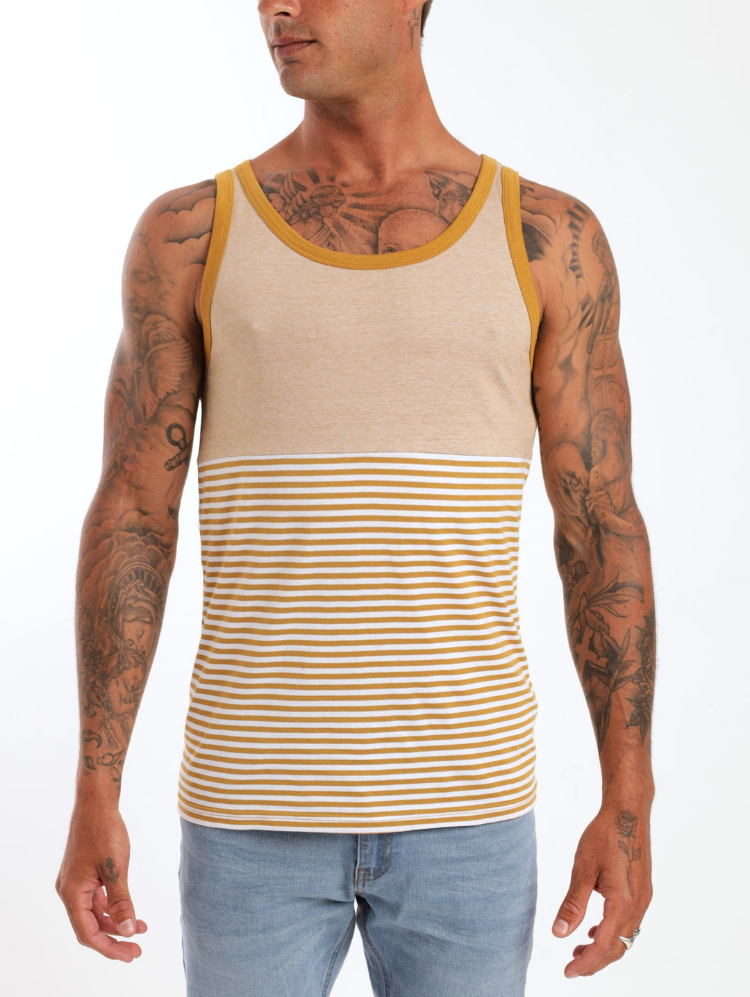 Mens Men's Yarn Dye Striped Tank Top Mustard – Edgars