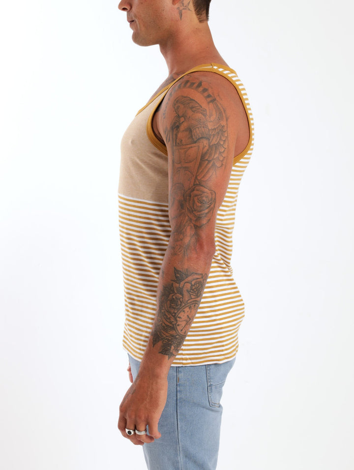 Men's Yarn Dye Striped Tank Top - Mustard