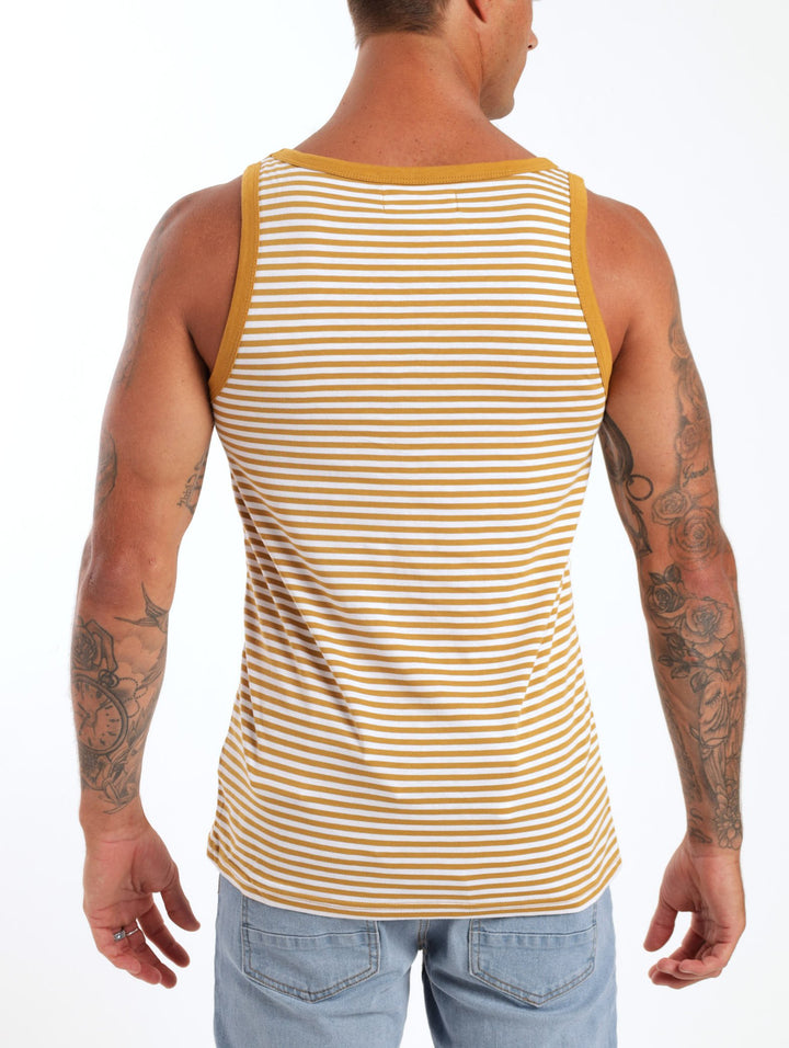 Men's Yarn Dye Striped Tank Top - Mustard