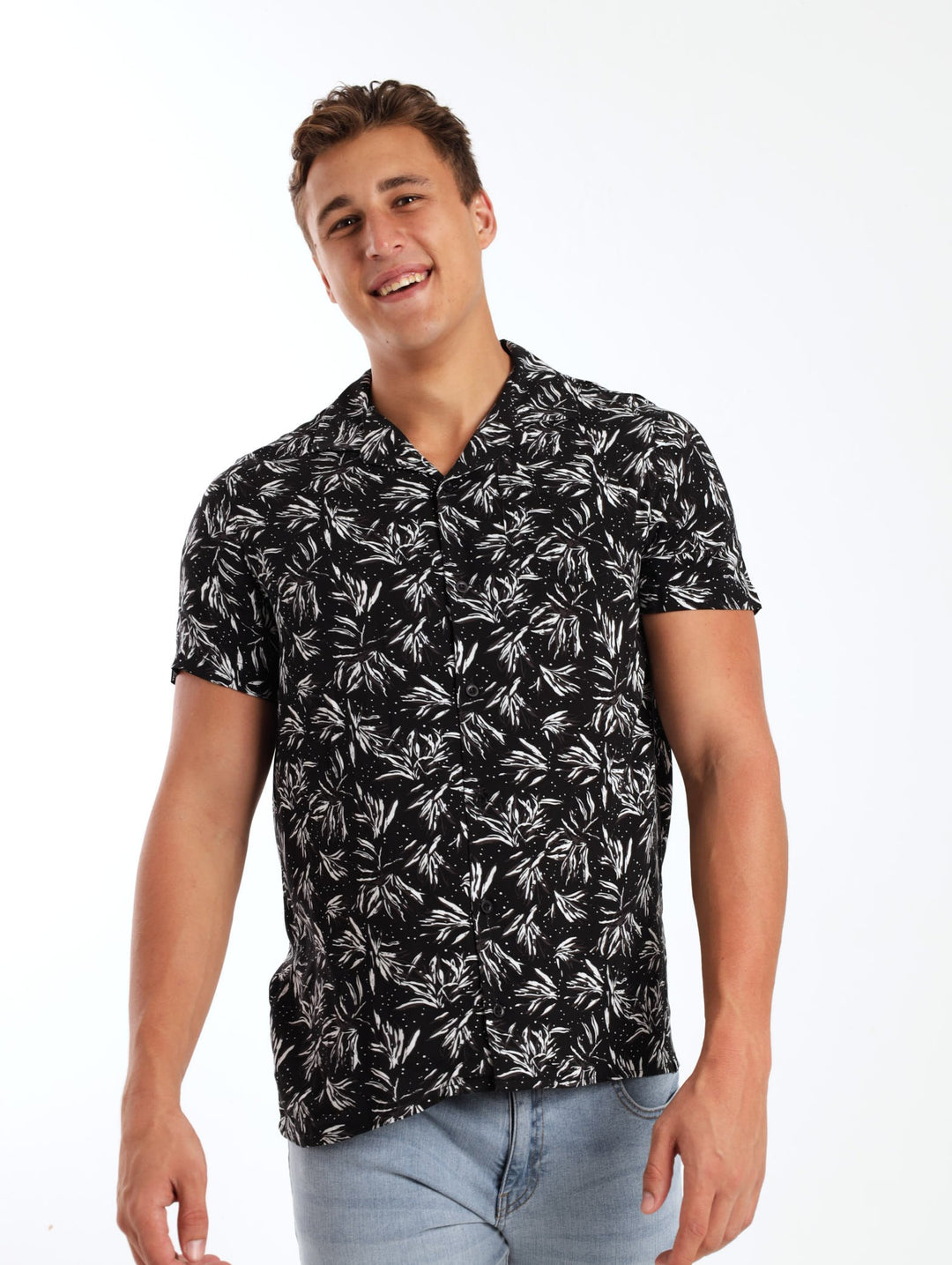 Men's Fine Floral Shirt - Black