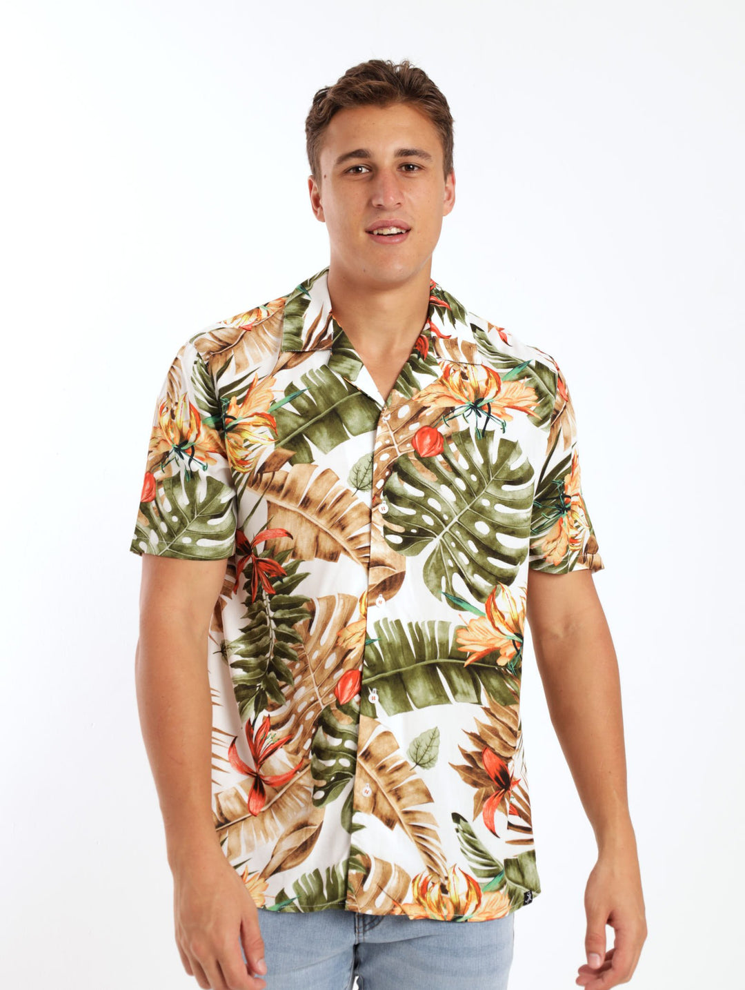 Men's Tropical Orchid Leaf Shirt - White