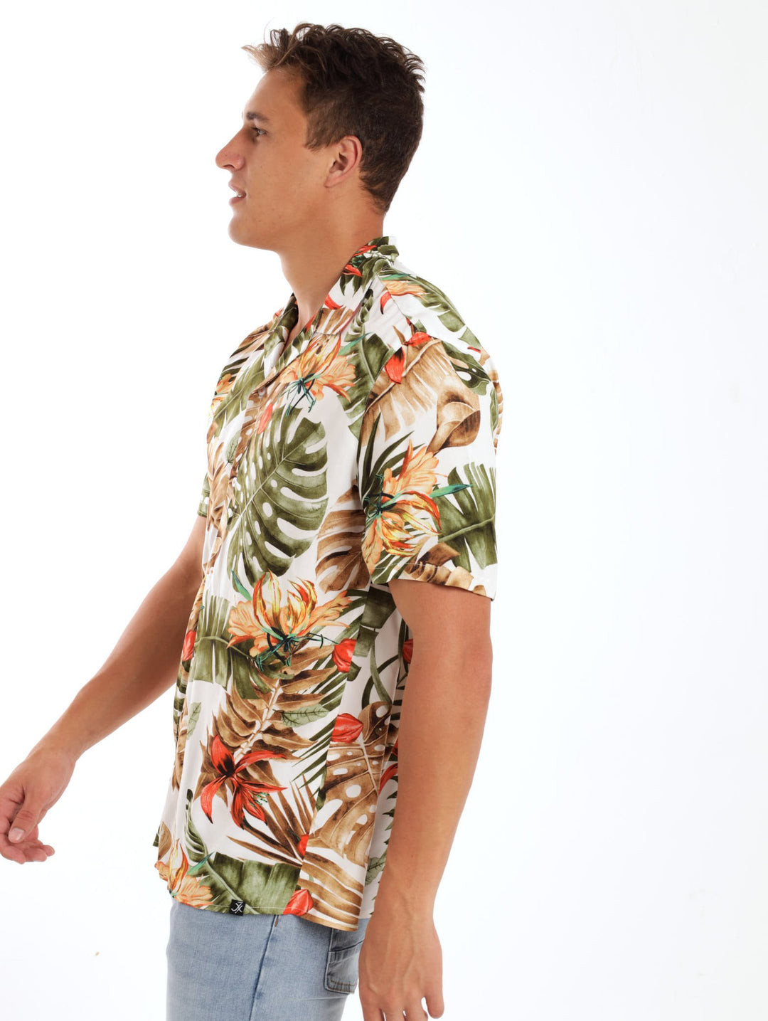Men's Tropical Orchid Leaf Shirt - White