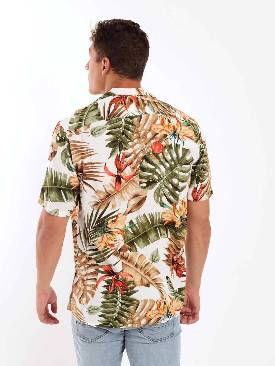 Men's Tropical Orchid Leaf Shirt - White