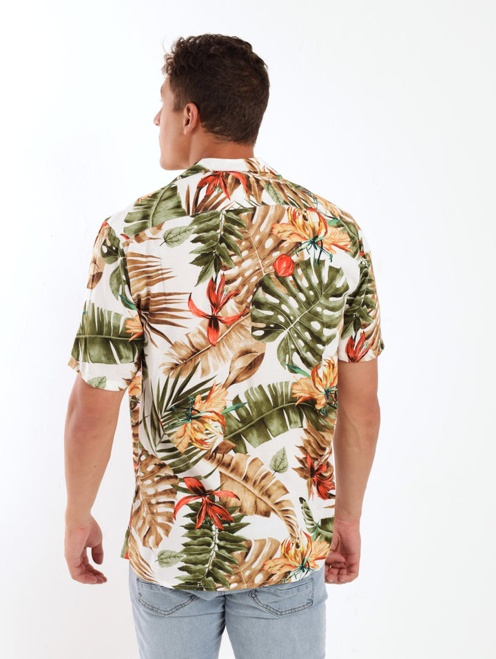 Men's Tropical Orchid Leaf Shirt - White