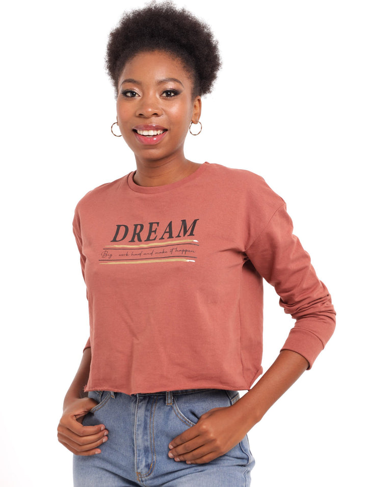 Ladies Slogan Pullover - Copper