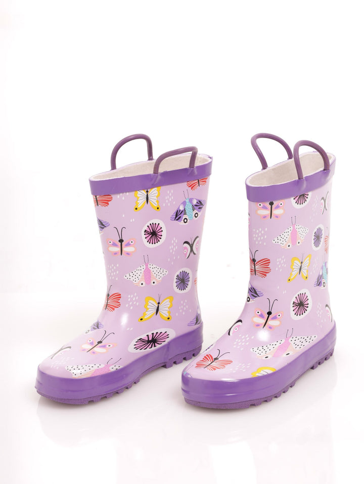 Girls Novelty Butterflies Rubber Boot - Lilac