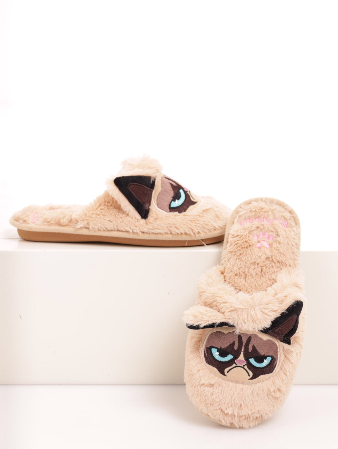 Ladies Grumpy Cat Slipper - Beige