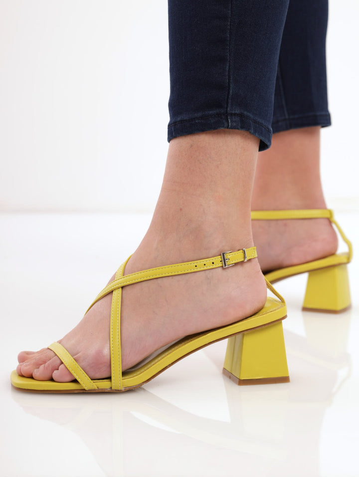 Ladies Mid Shaped Strappy Mule Heel - Chartreuse
