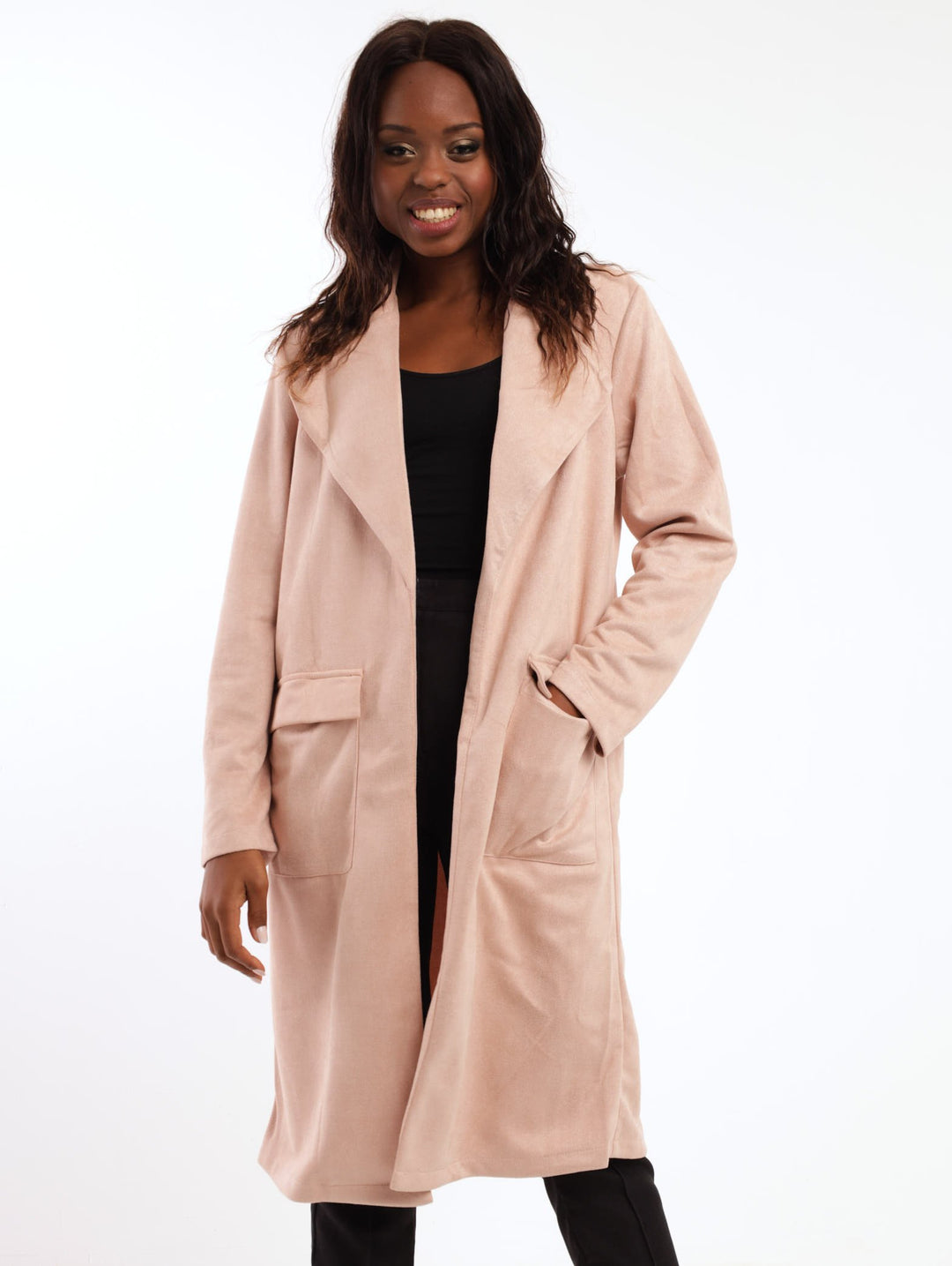 Ladies Suede Cargo Duster Jacket - Pink