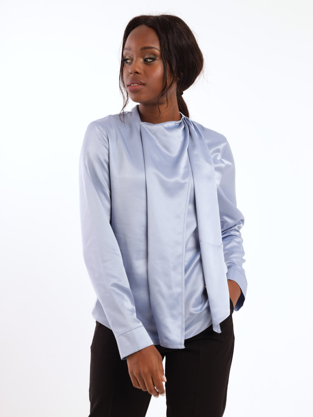Ladies Necktie Detail Blouse - Blue