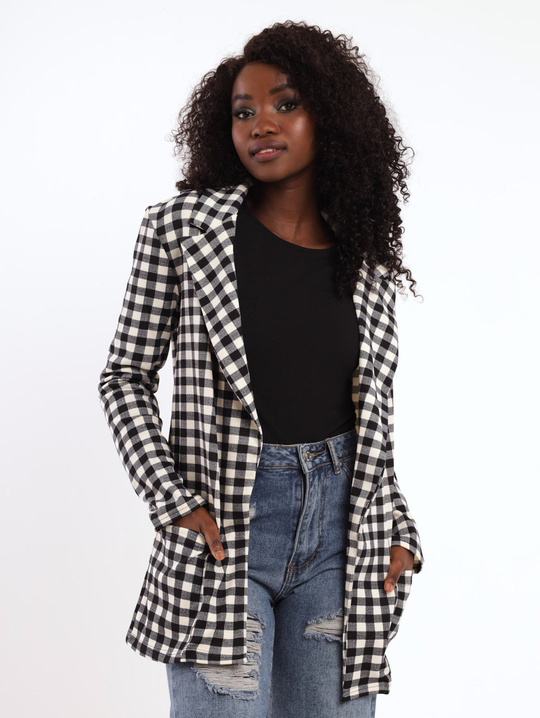 Ladies Check Detail Knit Blazer