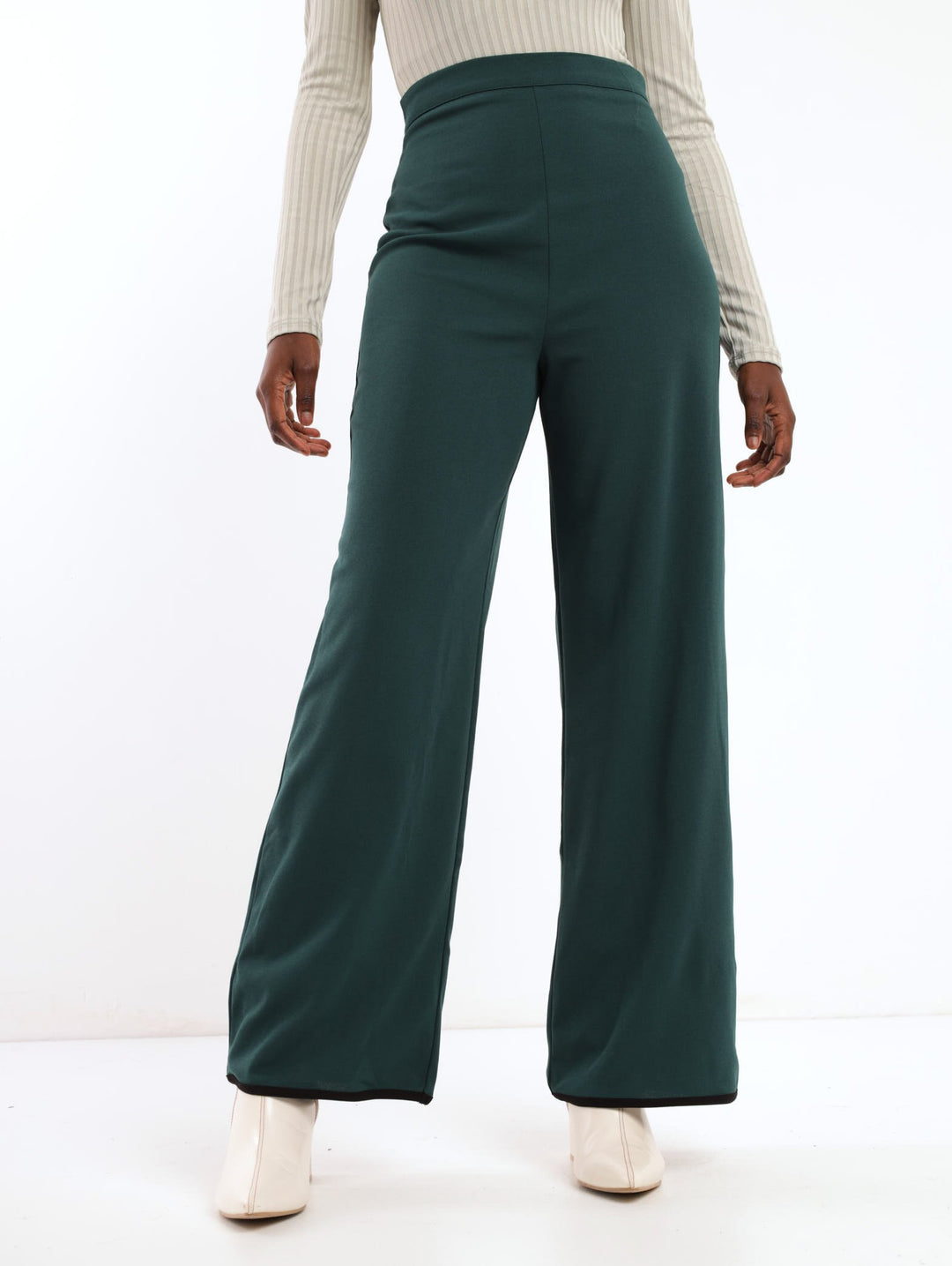 Ladies Wideleg Pant With Piping - Emerald