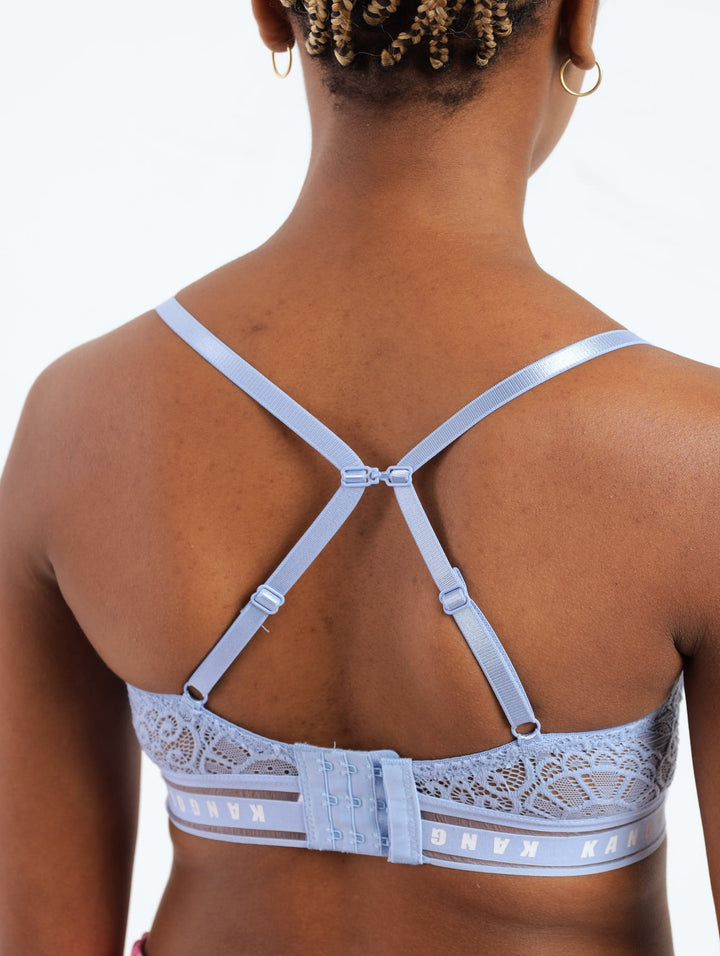 Ladies 2 Pack All-Over Lace Peep Hole T-Shirt Plunge Bra - Blue/Black