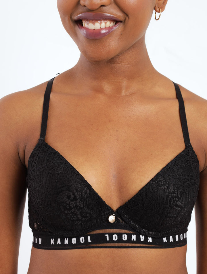 Ladies 2 Pack All-Over Lace Peep Hole T-Shirt Plunge Bra - Blue/Black