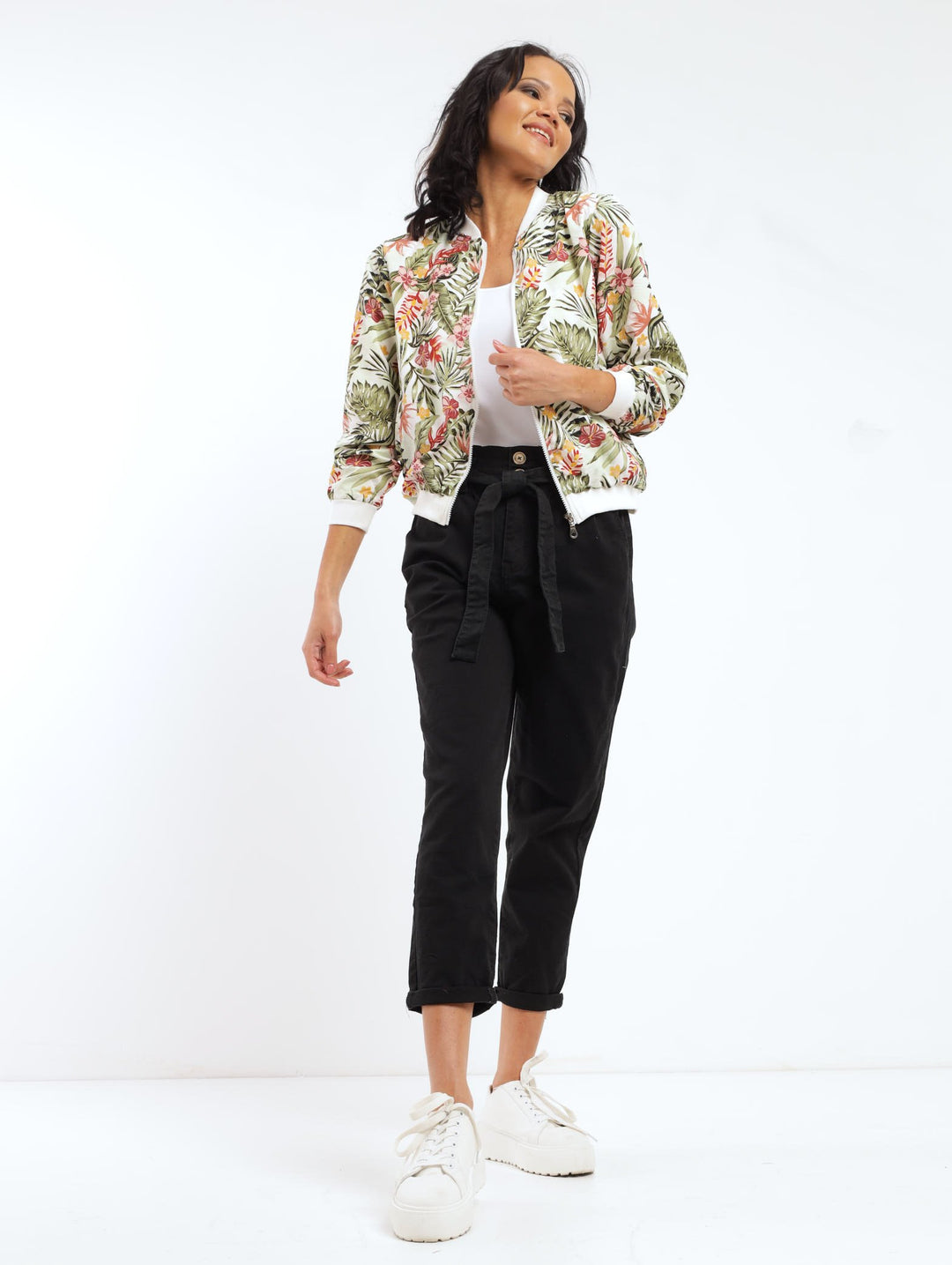 Ladies Long Sleeve Floral Bomber Jacket