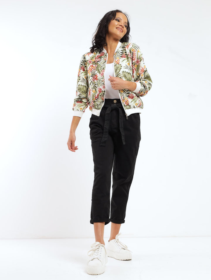 Ladies Long Sleeve Floral Bomber Jacket