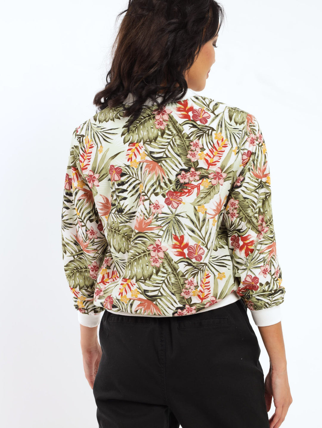 Ladies Long Sleeve Floral Bomber Jacket