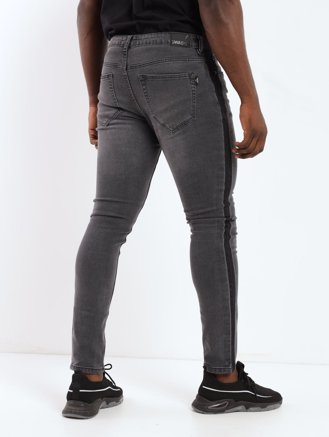 Men's Grey Slightly Abraised Side Stripe Super Skinny Denim Jean