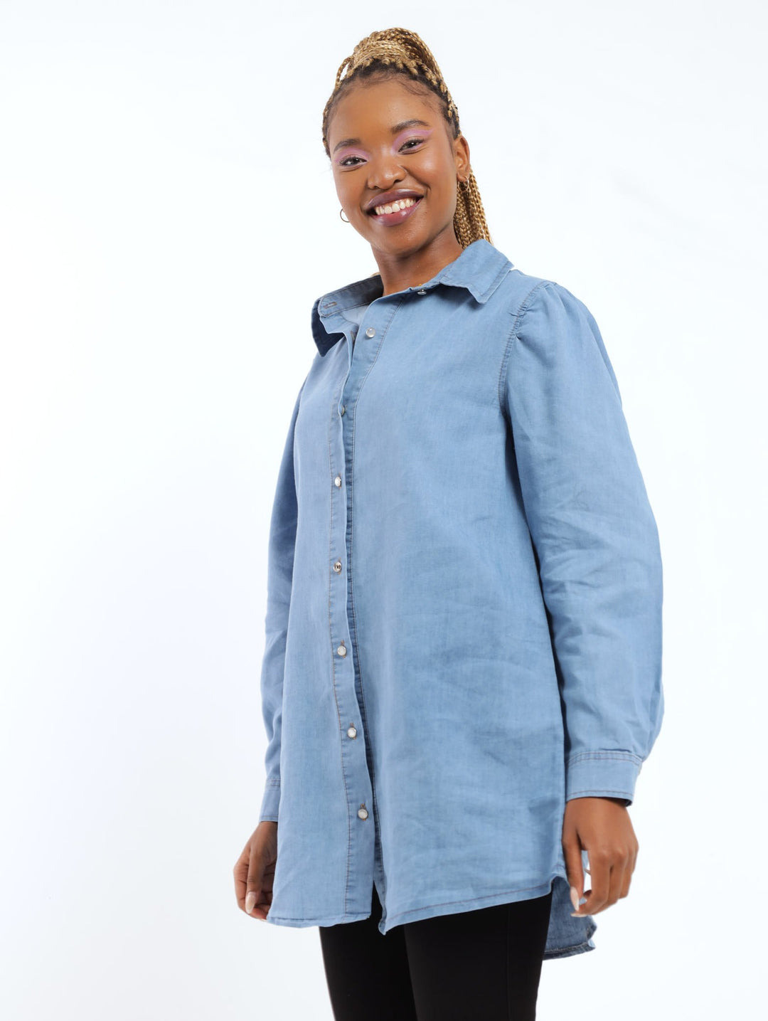 Ladies Ladies Long Sleeve Chambray Shirt Dress Blue – Edgars