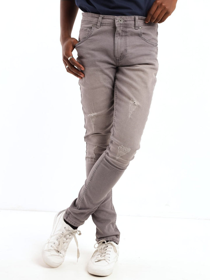 Men's Light Grey Ripped Super Skinny Denim Jean
