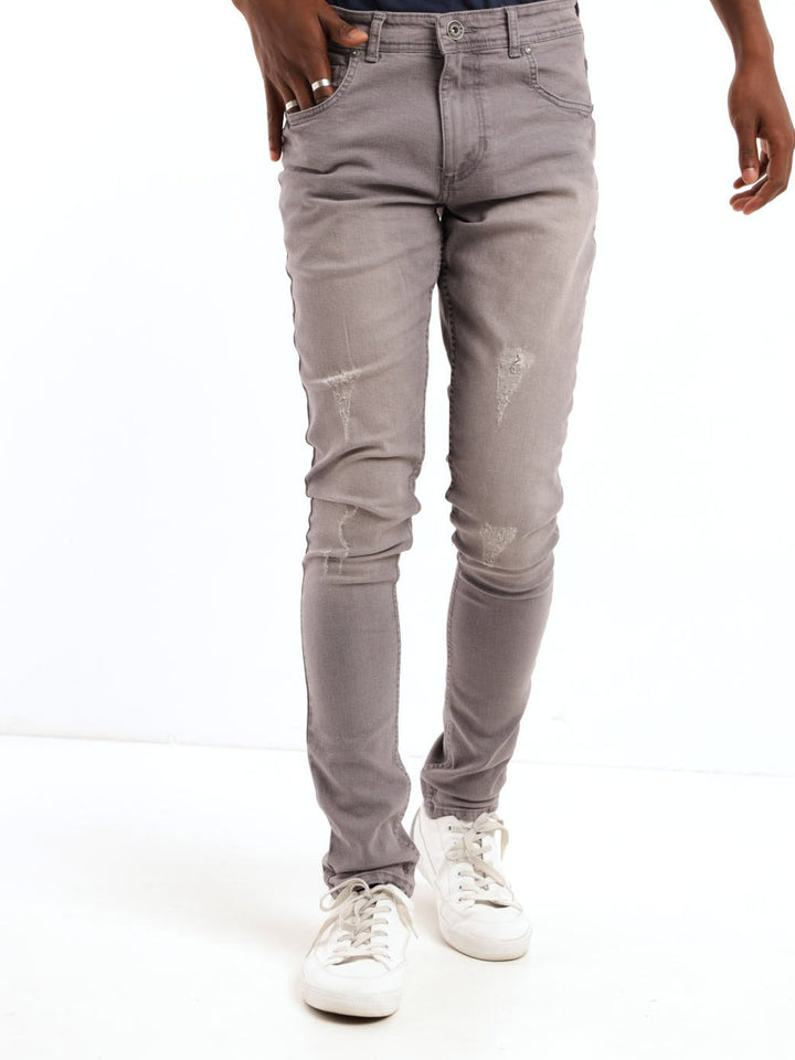 Men's Light Grey Ripped Super Skinny Denim Jean