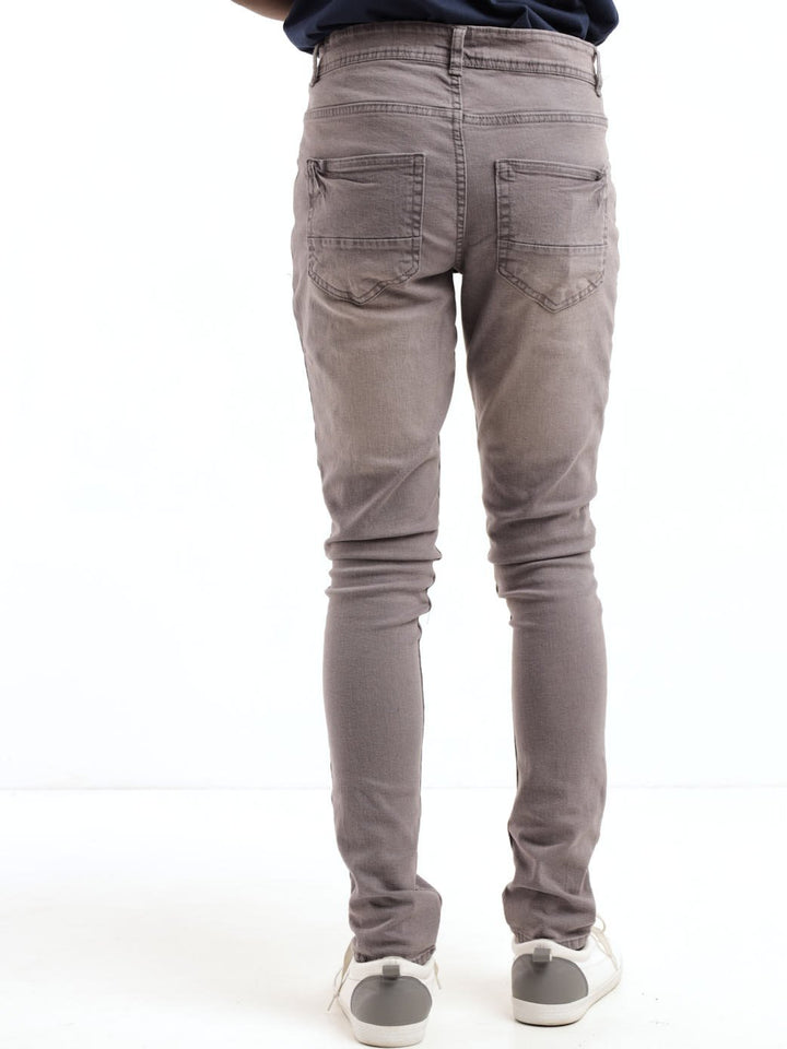 Men's Light Grey Ripped Super Skinny Denim Jean