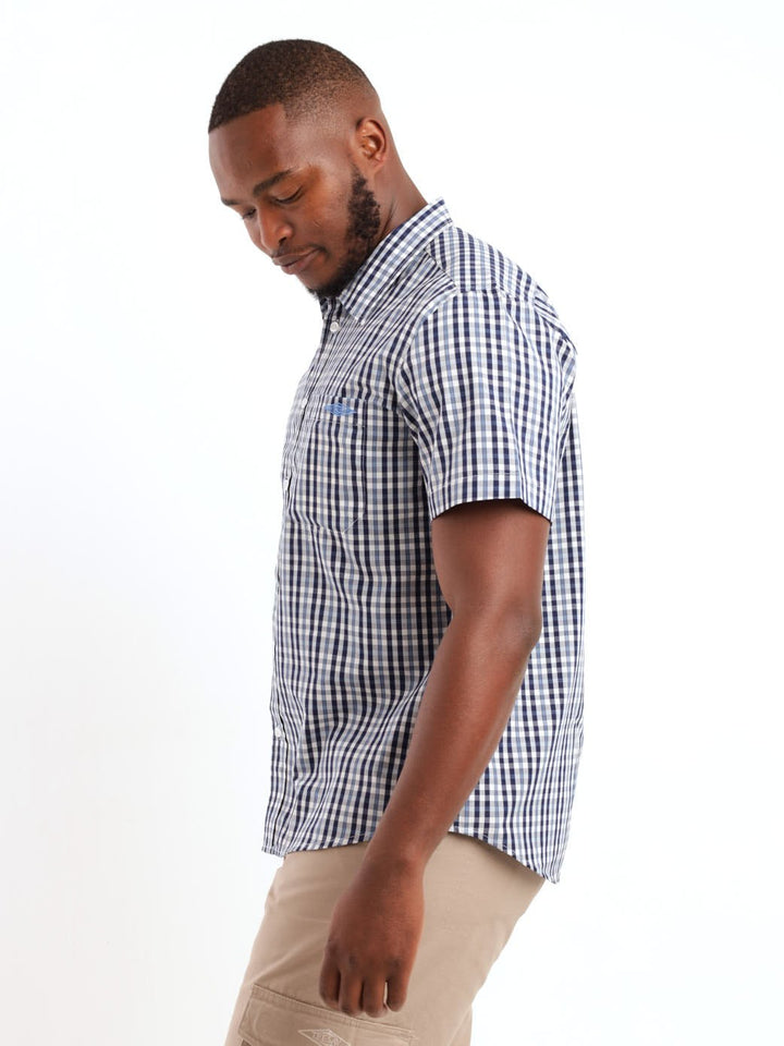Men's Check Woven Pocket Shirt - Light Blue