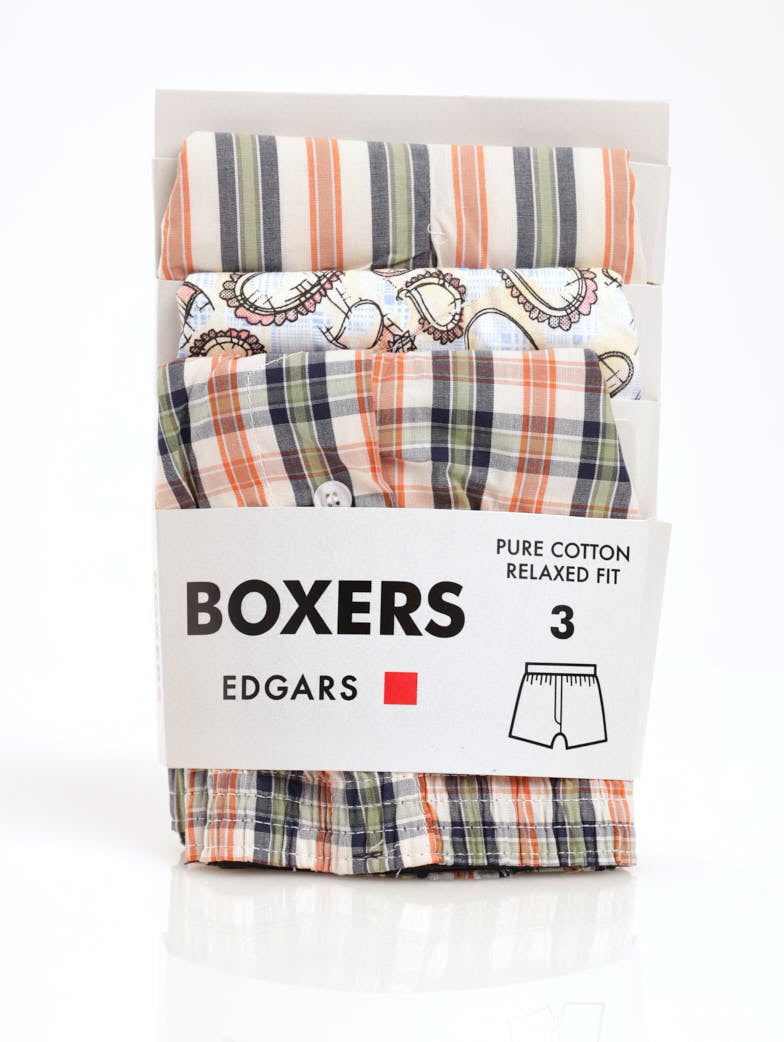 Men's 3 Pack Design Boxers - Cream