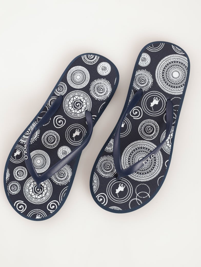 Ladies African Print Flip-Flop Sandal - Navy