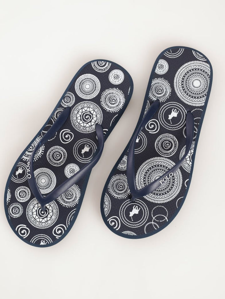Ladies African Print Flip-Flop Sandal - Navy